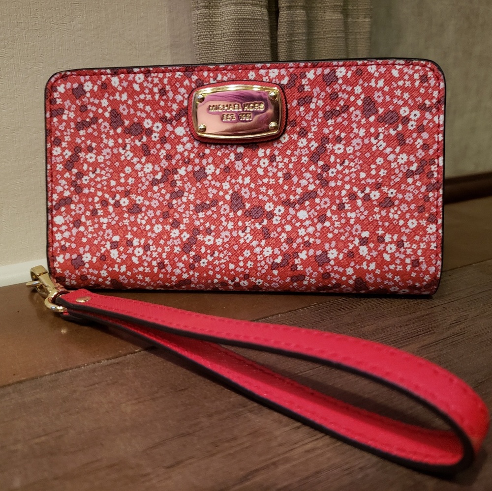 Michael Kors Red Floral Slim Tech Wristlet